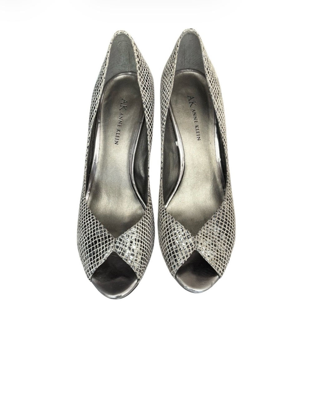 AK Anne Klein Silver Peep-Toe Heels